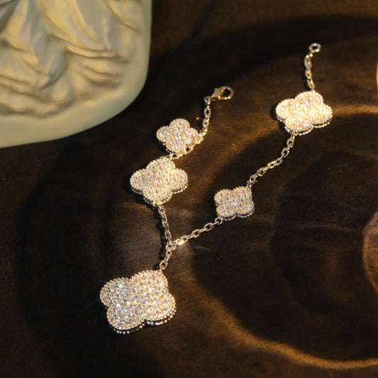 [Mystic Crown]CLOVER BRACELET 5 MOTIF SILVER DIAMOND PAVED-w