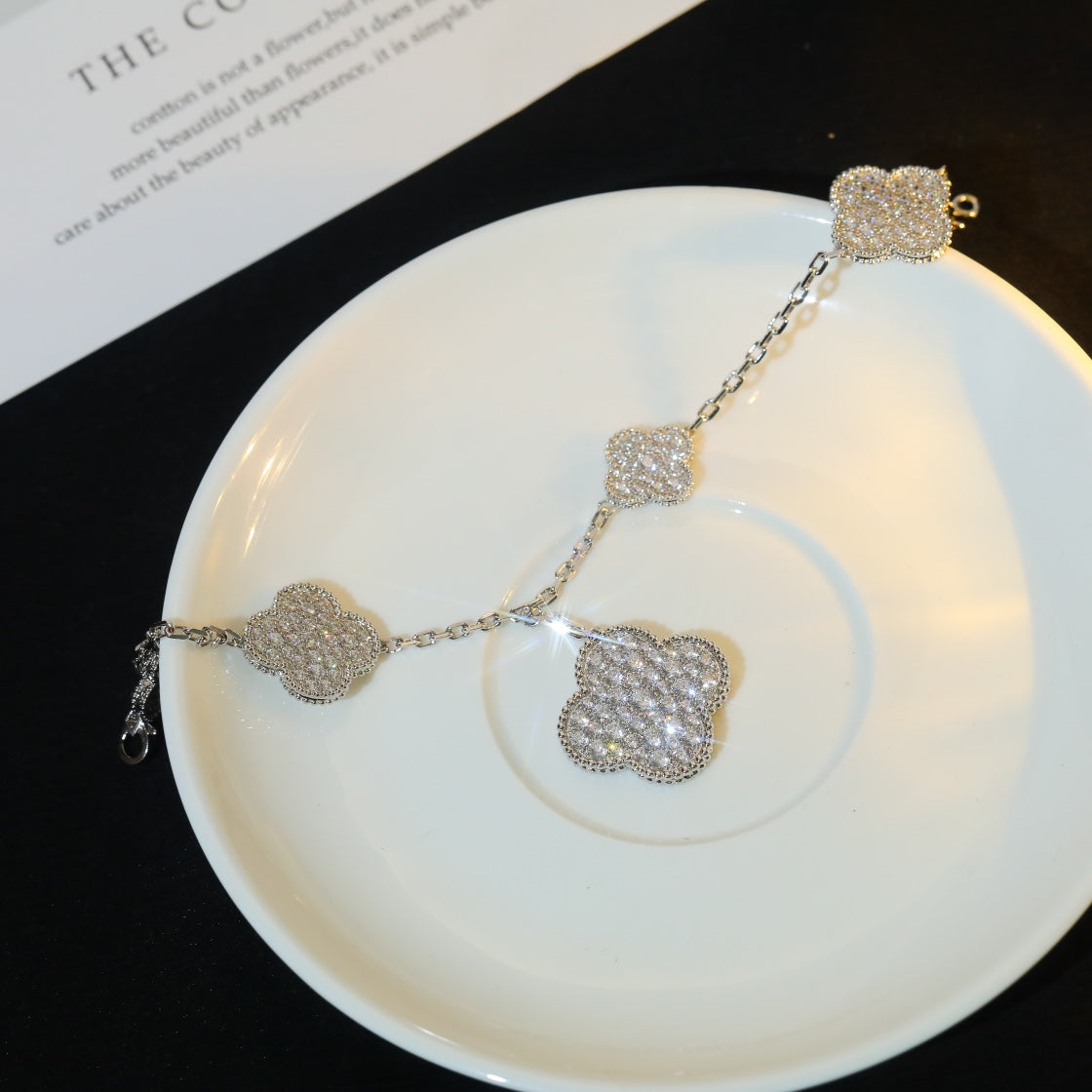 [Mystic Crown]CLOVER BRACELET 5 MOTIF SILVER DIAMOND PAVED-w