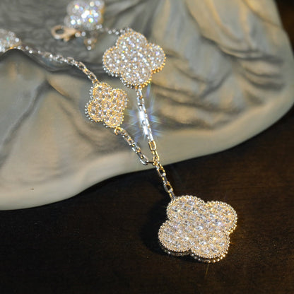 [Mystic Crown]CLOVER BRACELET 5 MOTIF SILVER DIAMOND PAVED-w