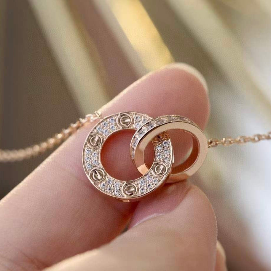 [Mystic Crown]LOVE 7.6MM NECKLACE ROSE GOLD AND SILVER  FULL DIAMOND