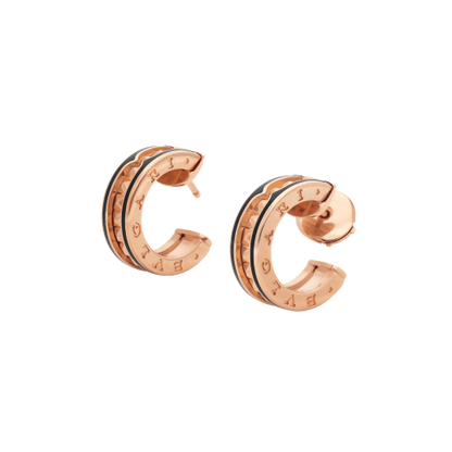 [Mystic Crown]ZERO 1 ROCK PINK GOLD EARRINGS WITH STUDDED SPIRAL AND BLACK CERAMIC