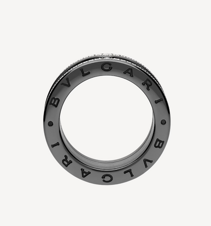 [Mystic Crown]ZERO 1 ROCK FOUR-BAND BLACK CERAMIC WITH STUDDED SPIRAL AND PAVED DIAMONDS RING