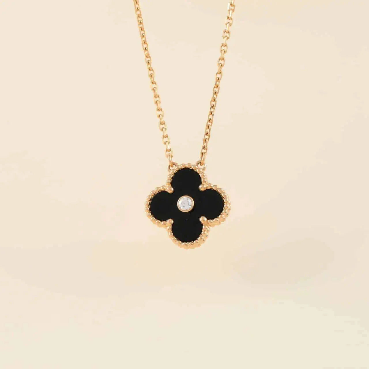 [Mystic Crown]CLOVER 15MM DIAMOND ONYX NECKLACE