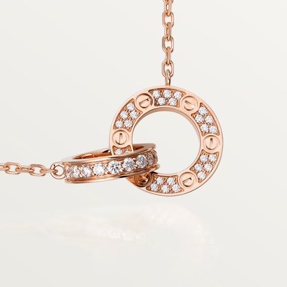 [Mystic Crown]LOVE 7.6MM NECKLACE ROSE GOLD AND SILVER  FULL DIAMOND