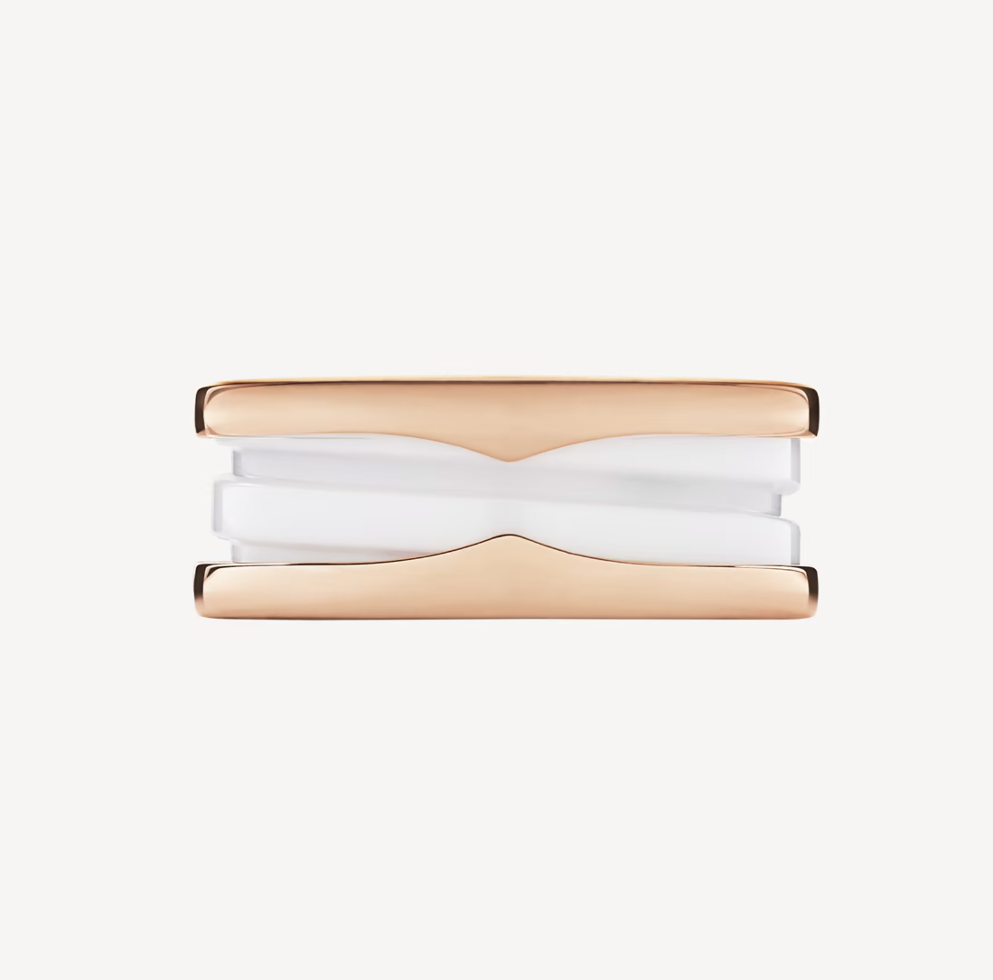[Mystic Crown]ZERO 1 TWO-BAND LOOPS AND WHITE CERAMIC SPIRAL PINK GOLD RING