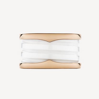 [Mystic Crown]ZERO 1 FOUR-BAND LOOPS AND WHITE CERAMIC SPIRAL PINK GOLD RING