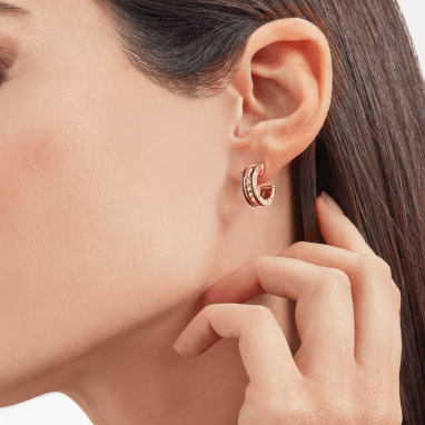 [Mystic Crown]ZERO 1 ROCK PINK GOLD EARRINGS WITH STUDDED SPIRAL AND BLACK CERAMIC