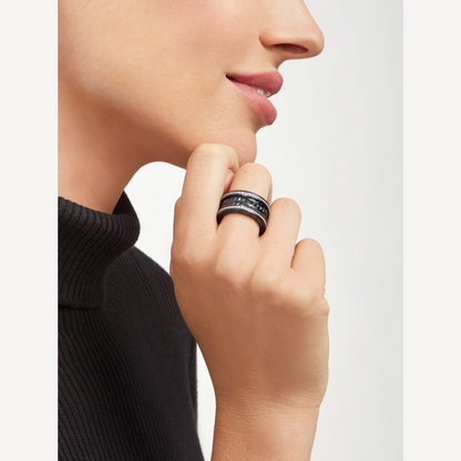 [Mystic Crown]ZERO 1 ROCK FOUR-BAND BLACK CERAMIC WITH STUDDED SPIRAL AND PAVED DIAMONDS RING