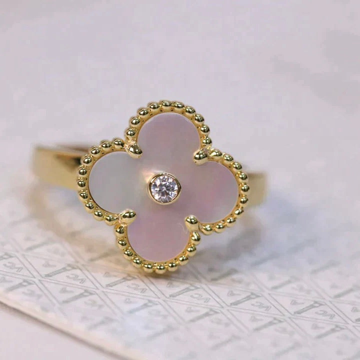 [Mystic Crown]CLOVER PINK MOP RING GOLD DIAMOND