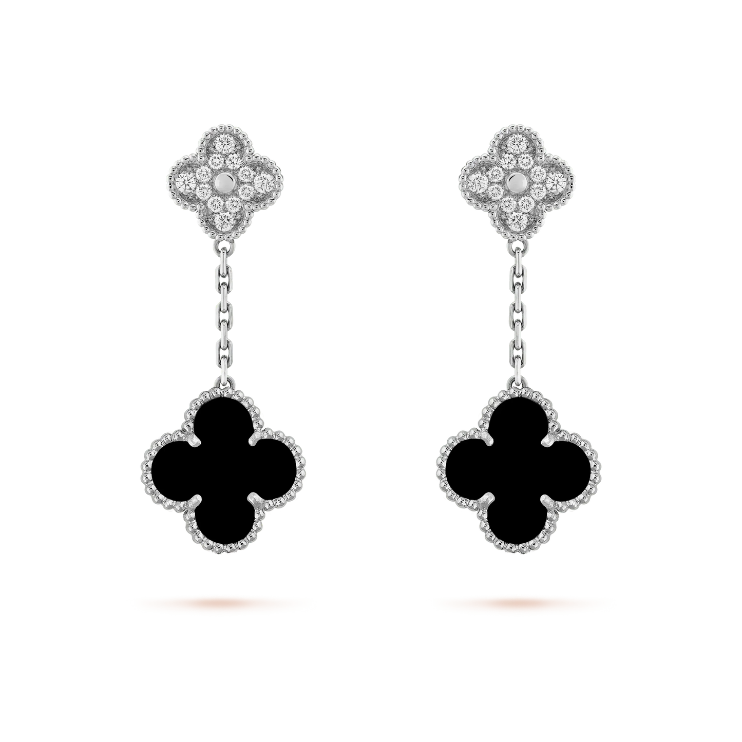 [Mystic Crown]CLOVER 2 MOTIFS  DIAMOND ONYX EARRINGS SILVER