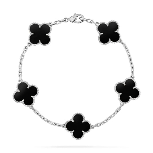 [Mystic Crown]CLOVER 5 MOTIF ONYXS  BRACELET SILVER