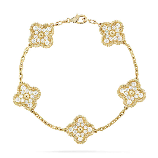 [Mystic Crown]CLOVER 5 MOTIFS  FULL DIAMOND BRACELET