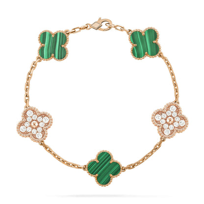 [Mystic Crown]CLOVER  5 MOTIF MALACHITE DIAMOND BRACELET