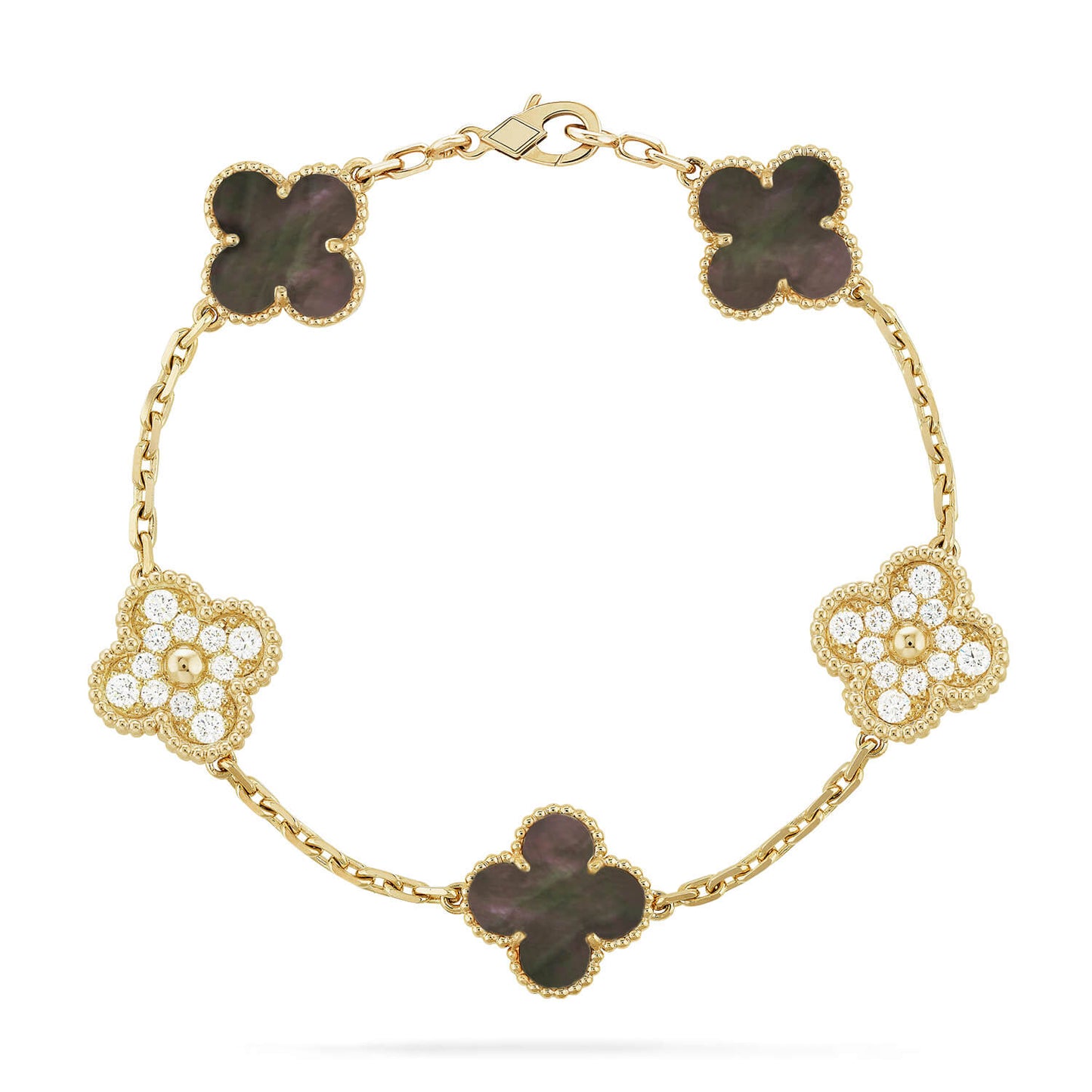 [Mystic Crown]CLOVER 5 MOTIF GRAY MOP DIAMOND BRACELET