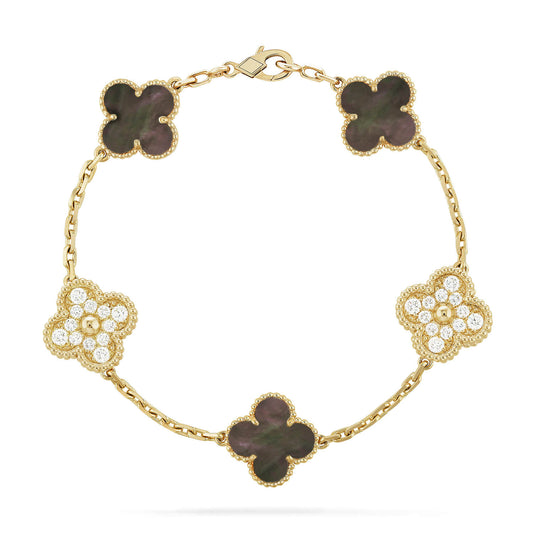 [Mystic Crown]CLOVER 5 MOTIF GRAY MOP DIAMOND BRACELET
