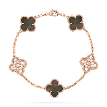 [Mystic Crown]CLOVER 5 MOTIF GRAY MOP DIAMOND BRACELET