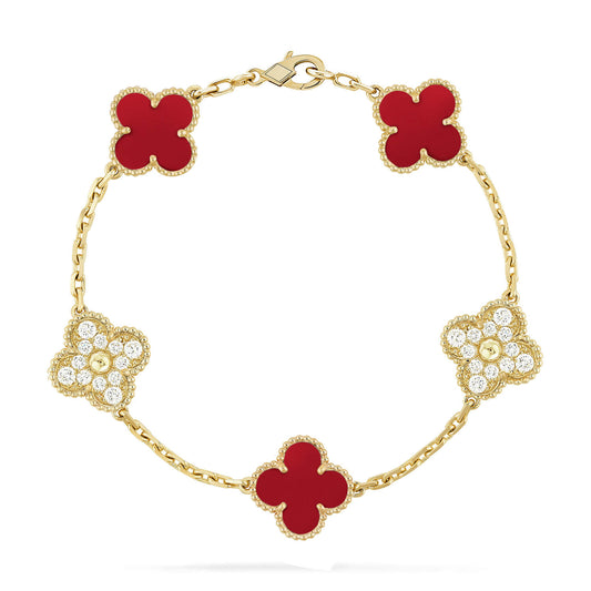 [Mystic Crown]CLOVER 5 MOTIFS CARNELIAN DIAMOND BRACELET