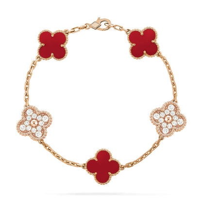 [Mystic Crown]CLOVER 5 MOTIFS CARNELIAN DIAMOND BRACELET