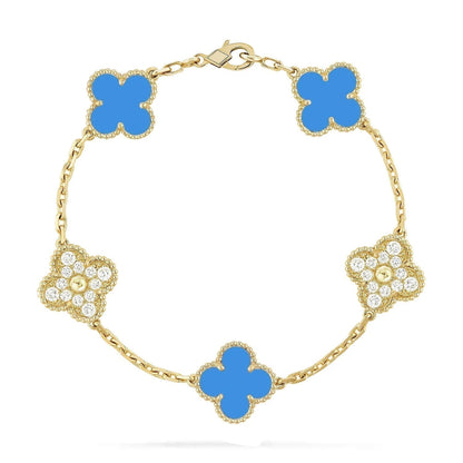 [Mystic Crown]CLOVER 5 MOTIF BLUE CHALCEDONY DIAMOND GOLD BRACELET