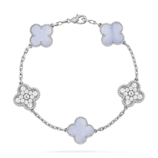 [Mystic Crown]CLOVER  5 MOTIF DIAMOND PURPLE CHALCEDONY BRACELET SILVER