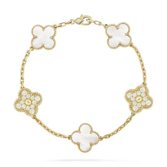 [Mystic Crown]CLOVER BRACELET 5 MOTIF WHITE MOP DIAMOND