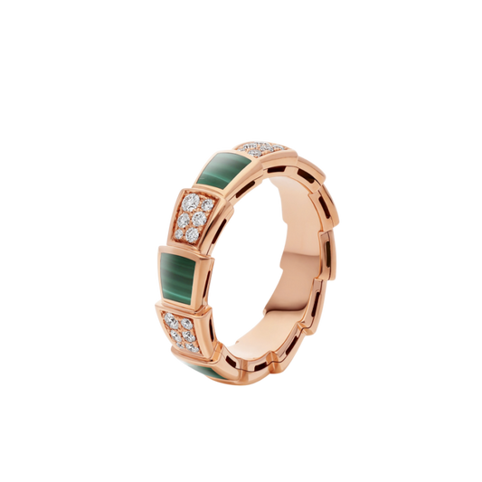 [Mystic Crown]SERPENTI RING PINK GOLD MALACHITE DIAMOND PAVED 4MM