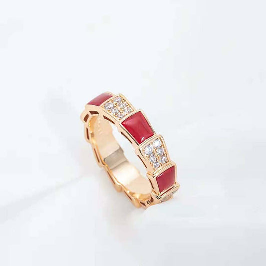 [Mystic Crown]SERPENTI RING PINK GOLD CARNELIAN DIAMOND PAVED 4MM