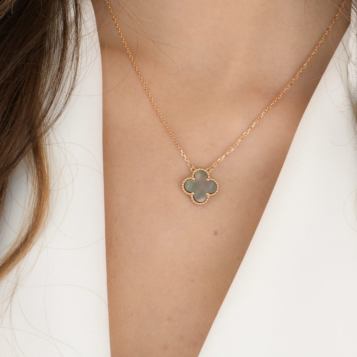 [Mystic Crown]CLOVER 15MM  GRAY MOTHER OF PEARL NECKLACE