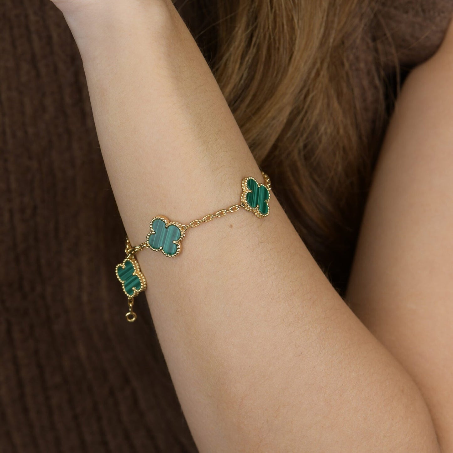 [Mystic Crown]CLOVER 5 MOTIFS MALACHITE BRACELET