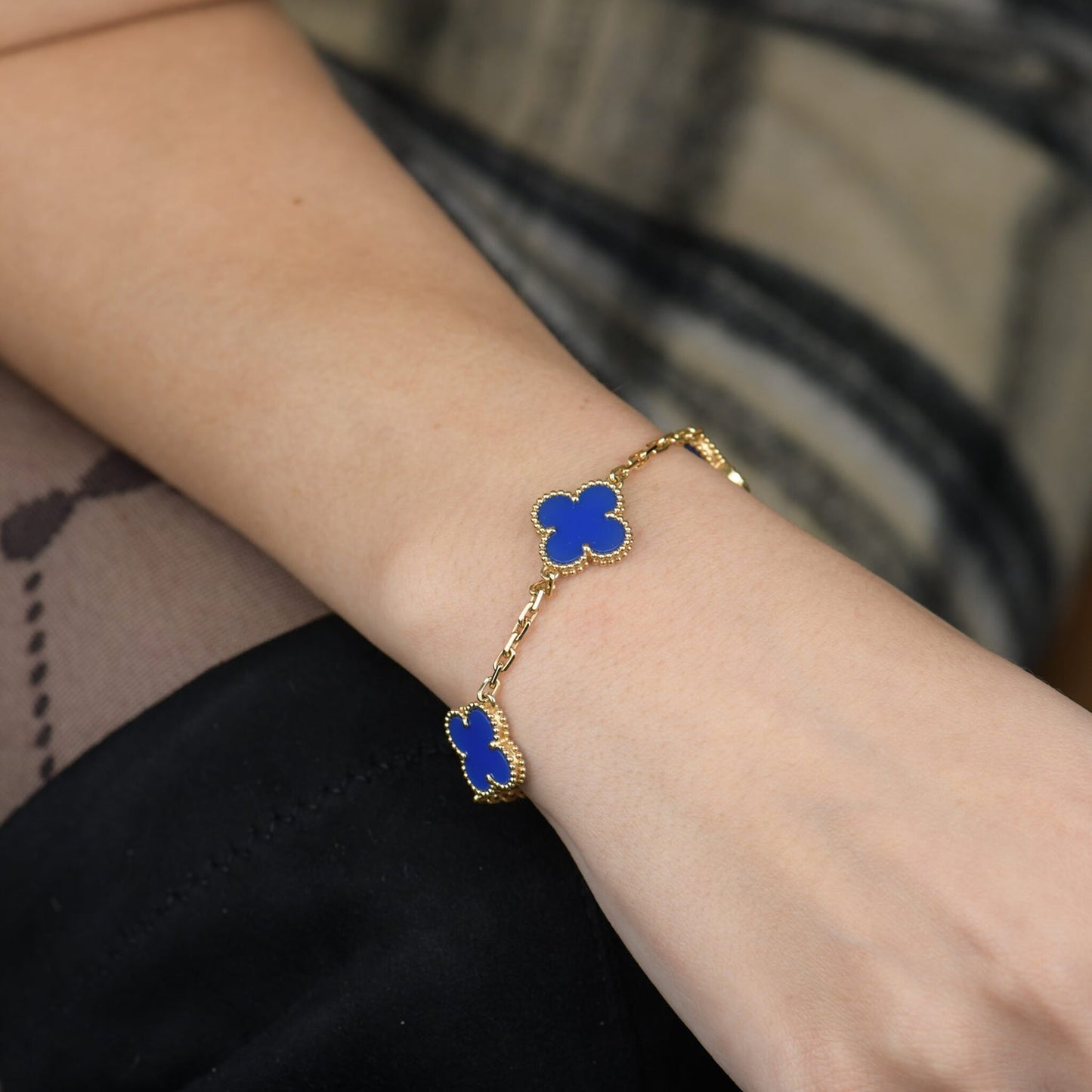 [Mystic Crown]CLOVER 5 MOTIFS BLUE AGATE BRACELET