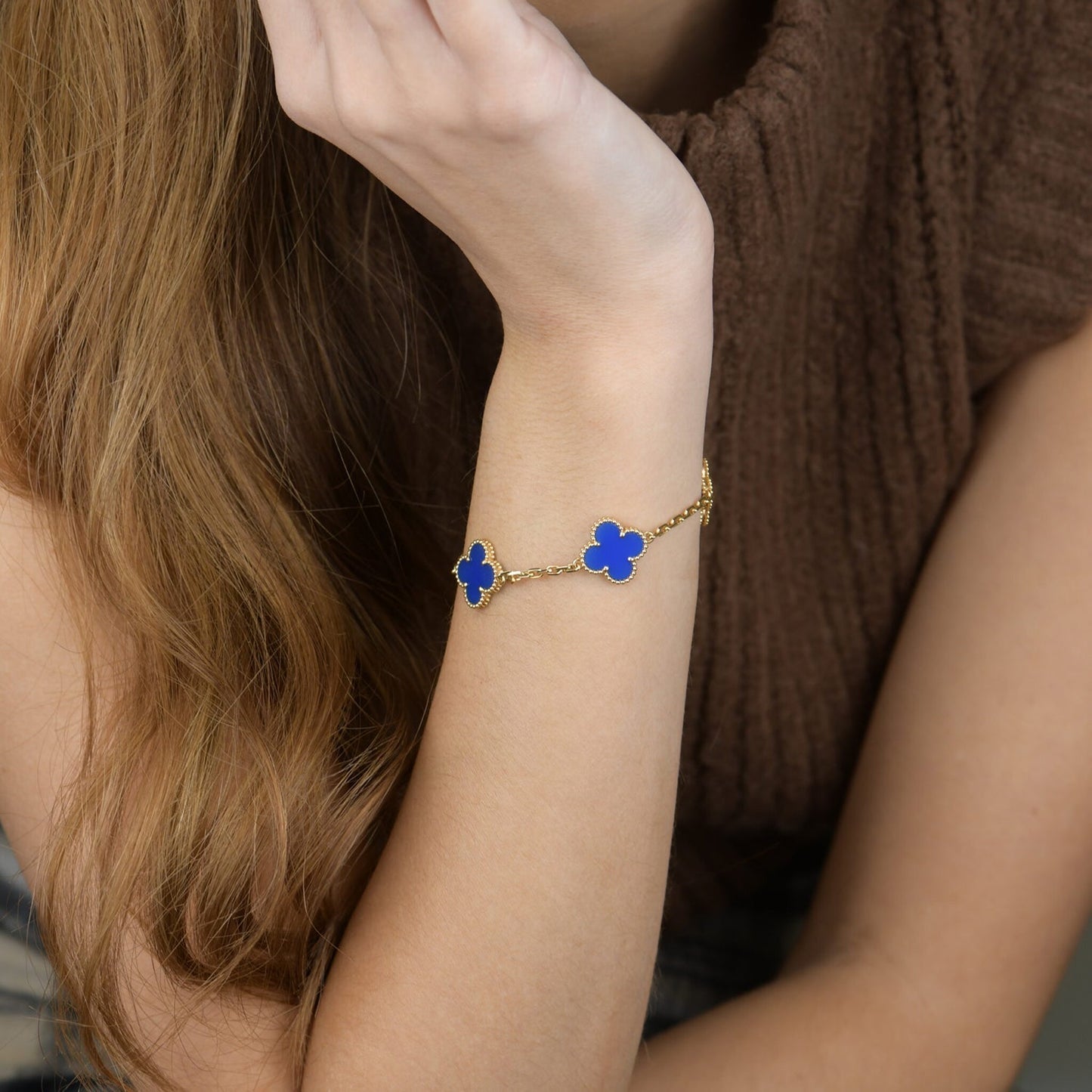 [Mystic Crown]CLOVER 5 MOTIFS BLUE AGATE BRACELET