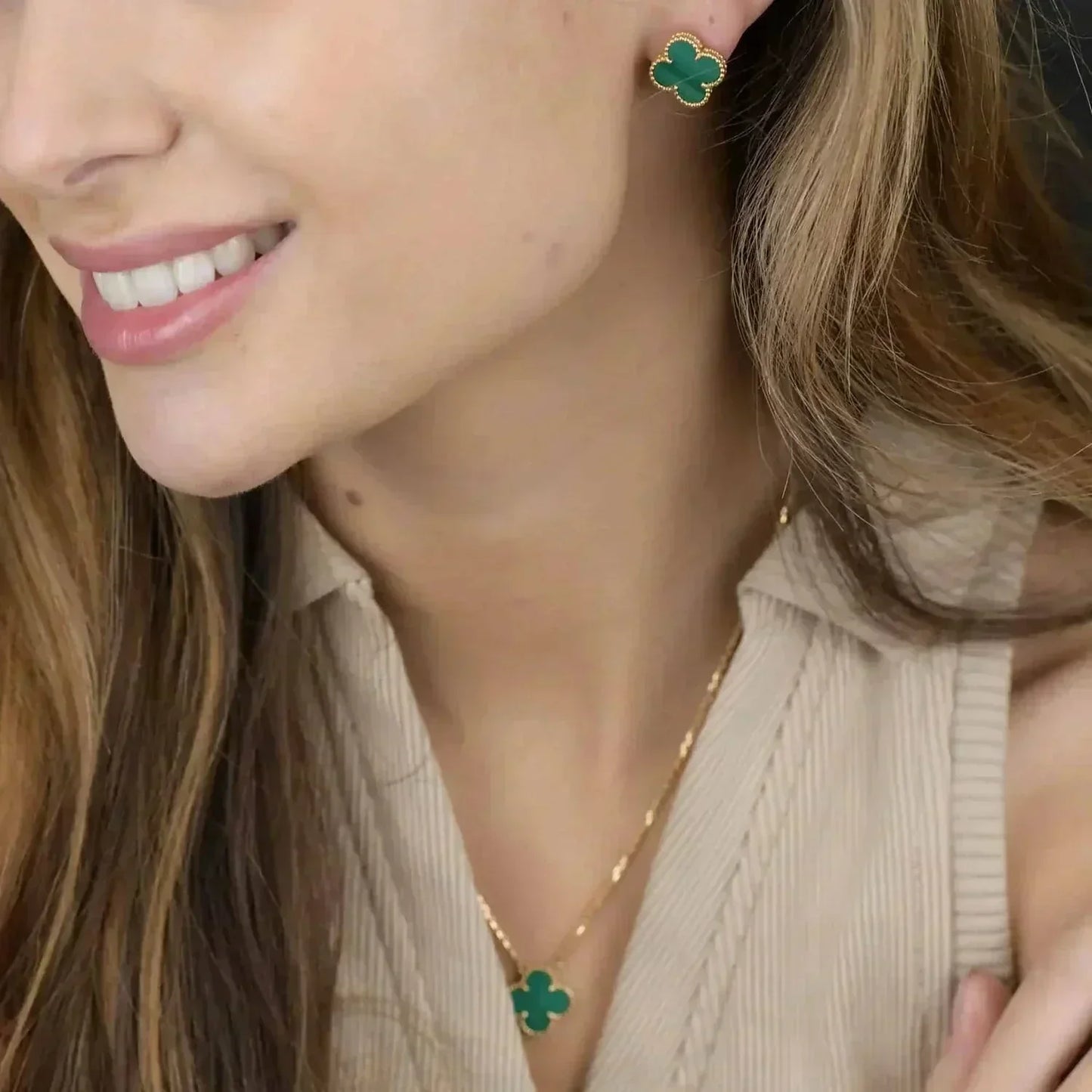 [Mystic Crown]CLOVER MINI 9.5MM MALACHITE  EARRINGS