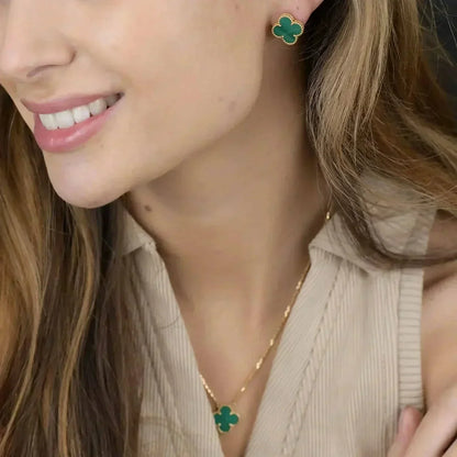 [Mystic Crown]CLOVER MINI 9.5MM MALACHITE  EARRINGS
