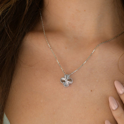 [Mystic Crown]CLOVER  15MM DIAMOND LASER NECKLACE SILVER