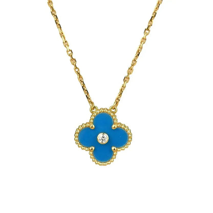 [Mystic Crown]CLOVER 15MM DIAMOND AND BLUE AGATE NECKLACE