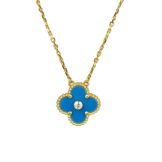 [Mystic Crown]CLOVER 15MM DIAMOND AND BLUE AGATE NECKLACE