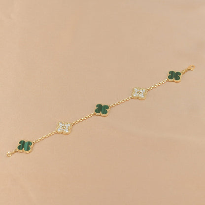 [Mystic Crown]CLOVER  5 MOTIF MALACHITE DIAMOND BRACELET