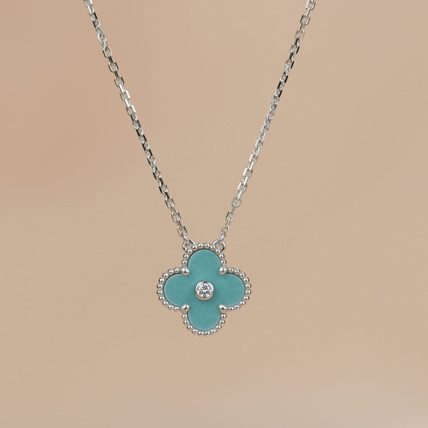 [Mystic Crown]CLOVER 15MM DIAMOND SVRES PORCELAIN  NECKLACE SILVER
