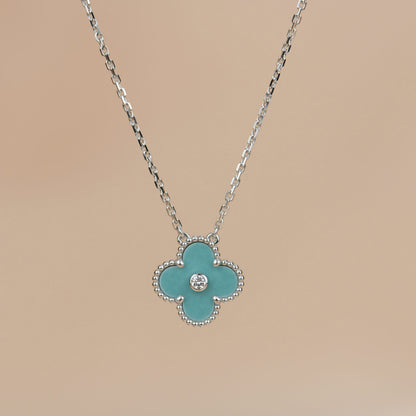 [Mystic Crown]CLOVER 15MM DIAMOND SVRES PORCELAIN  NECKLACE SILVER