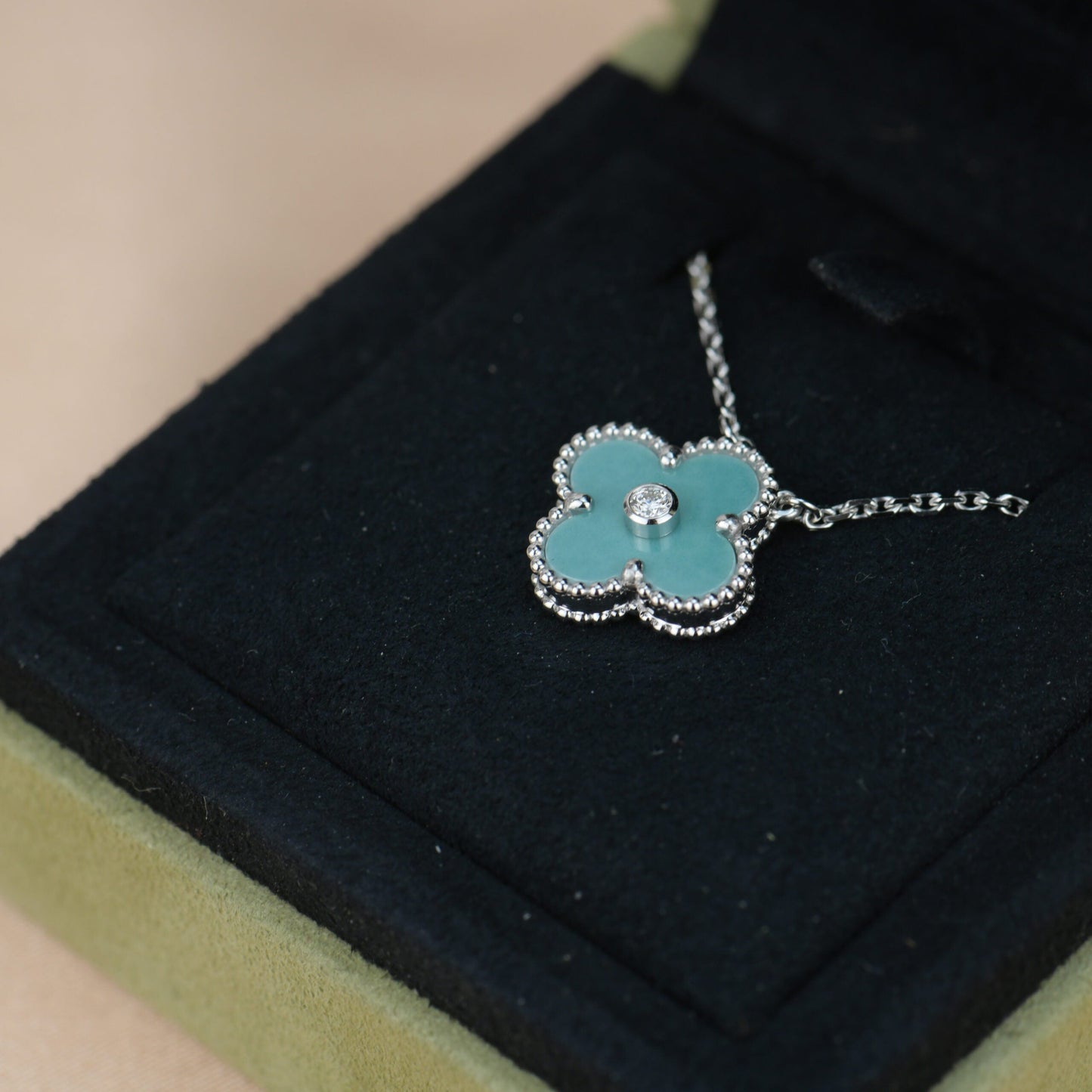 [Mystic Crown]CLOVER 15MM DIAMOND SVRES PORCELAIN  NECKLACE SILVER