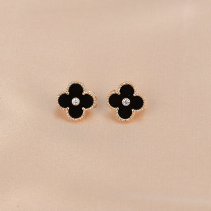 [Mystic Crown]CLOVER MEDIUM 1 MOTIFS ONYX DIAMOND EARRINGS