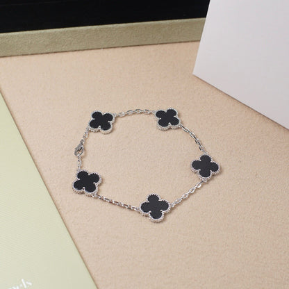 [Mystic Crown]CLOVER 5 MOTIF ONYXS  BRACELET SILVER