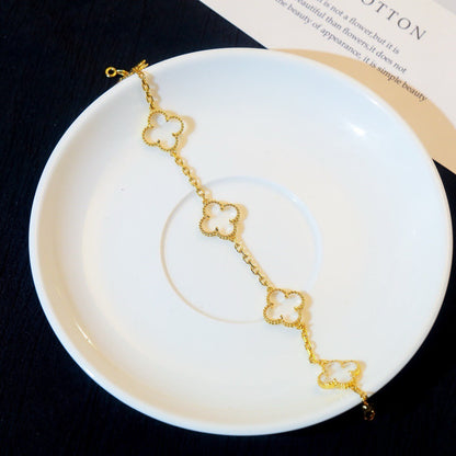 [Mystic Crown]CLOVER 5 MOTIF ROCK CRYSTAL PINK GOLD BRACELET