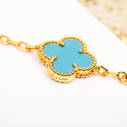 [Mystic Crown]CLOVER 5 MOTIF TURQUOISE DIAMOND GOLD BRACELET