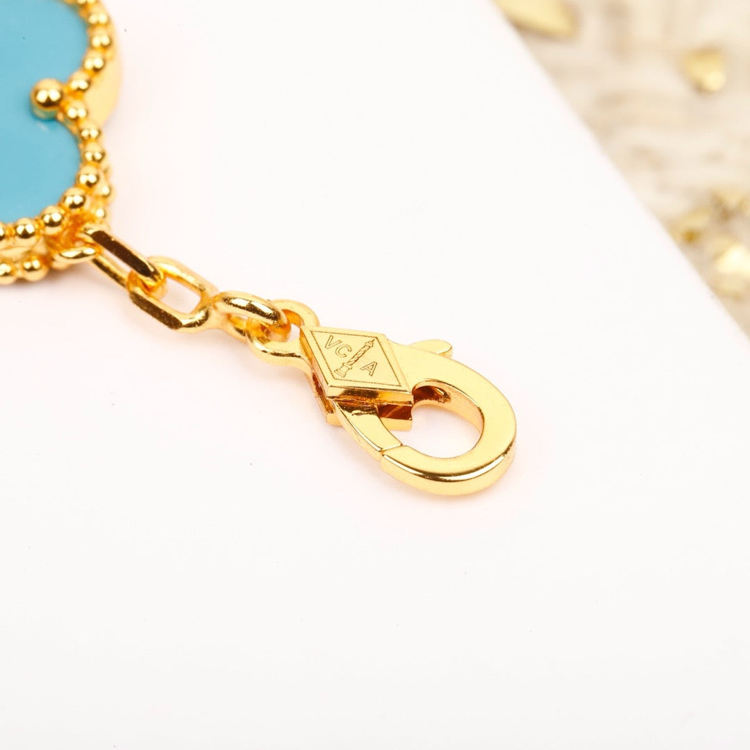 [Mystic Crown]CLOVER 5 MOTIF TURQUOISE DIAMOND GOLD BRACELET