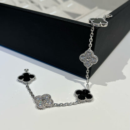 [Mystic Crown]CLOVER 5 MOTIF ONYXS DIAMOND BRACELET SILVER