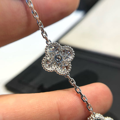 [Mystic Crown]CLOVER 5 MOTIF ONYXS DIAMOND BRACELET SILVER