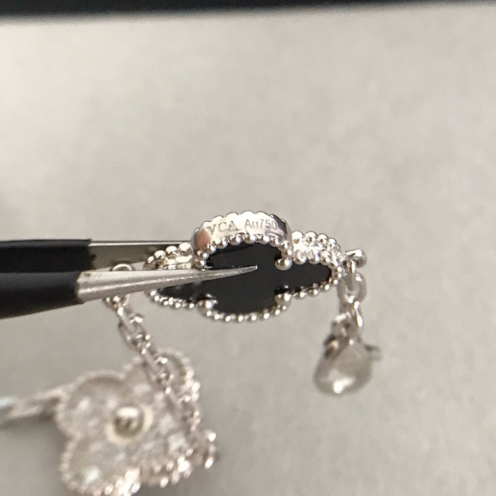 [Mystic Crown]CLOVER 5 MOTIF ONYXS DIAMOND BRACELET SILVER