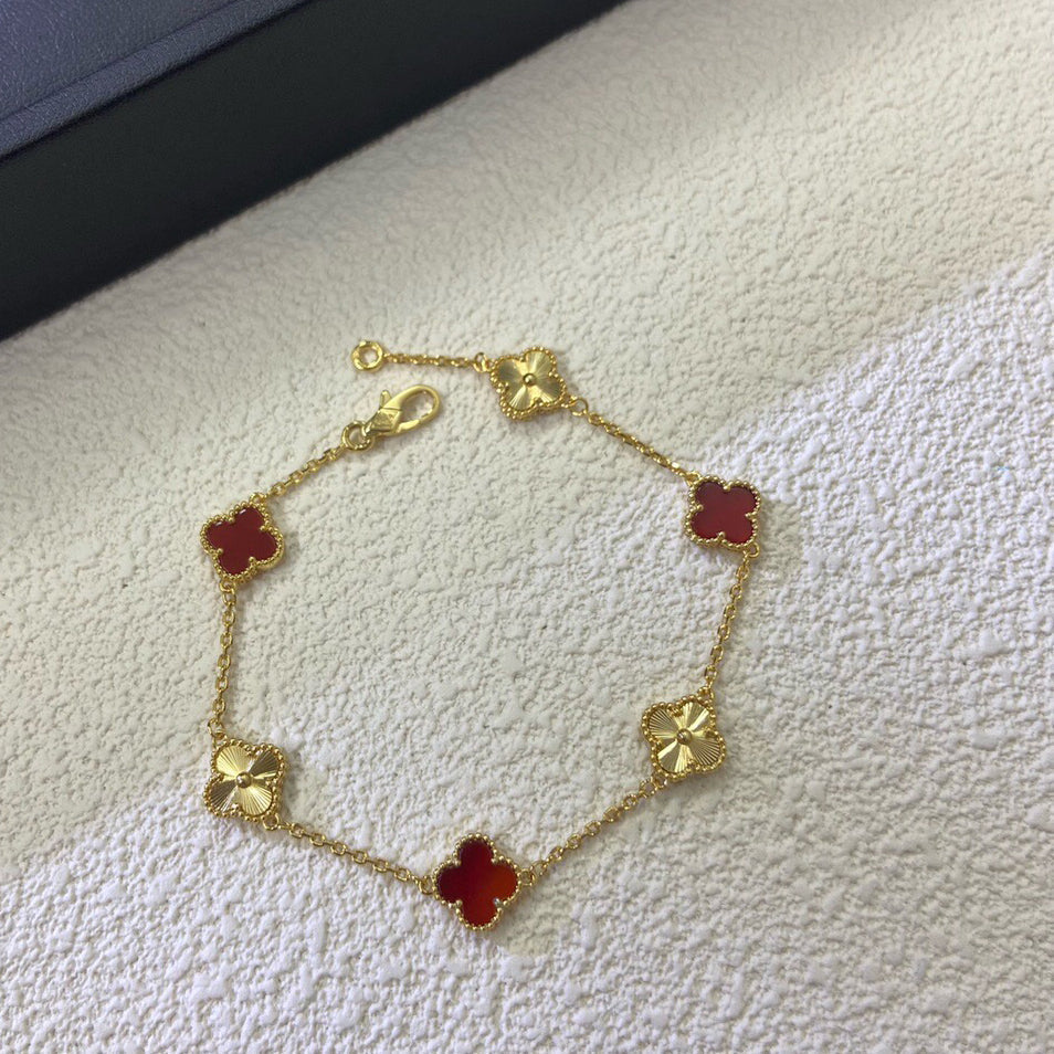 [Mystic Crown]CLOVER 6 MOTIF RED AGATE LASER BRACELET-w
