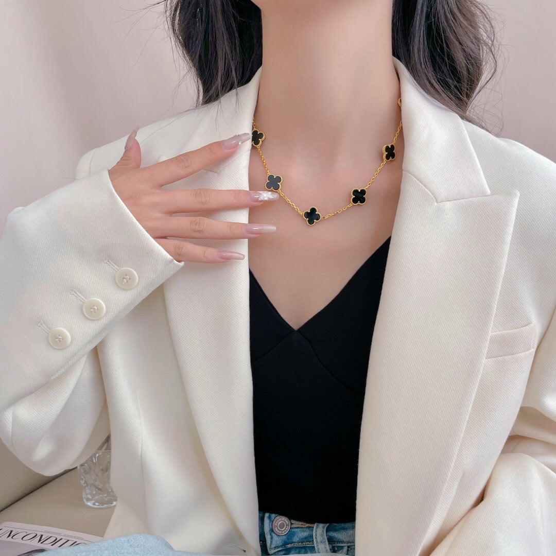 [Mystic Crown]CLOVER 10 MOTIFS ONYX NECKLACE